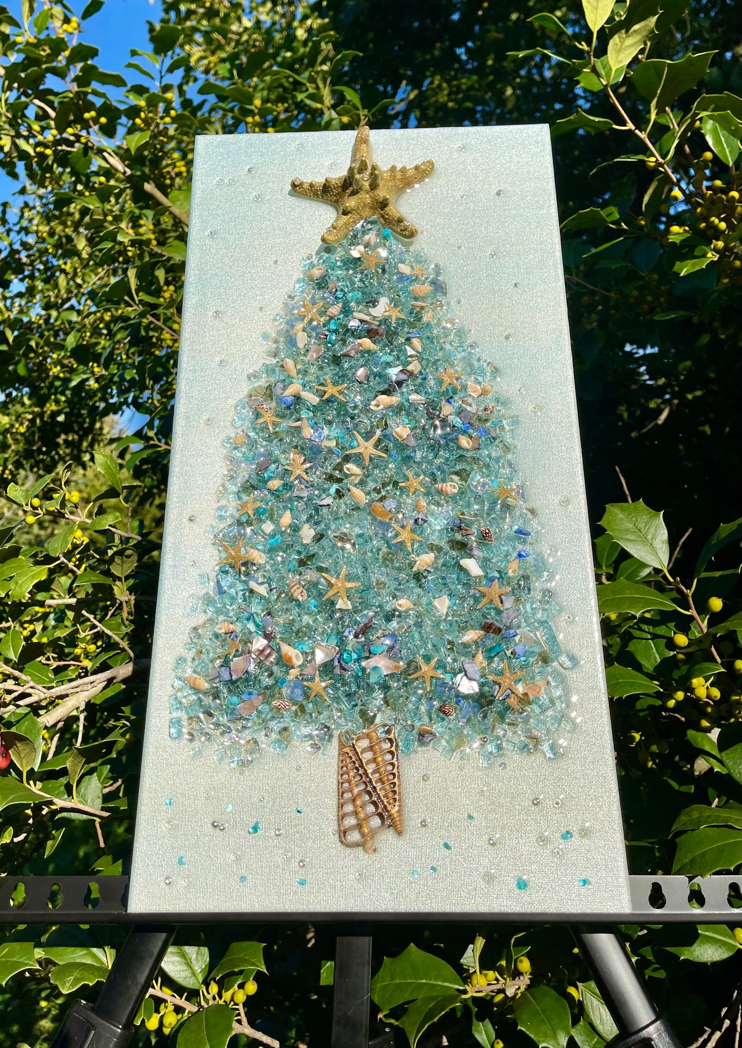 Beach Life Aqua Christmas Tree Glass and Resin Art