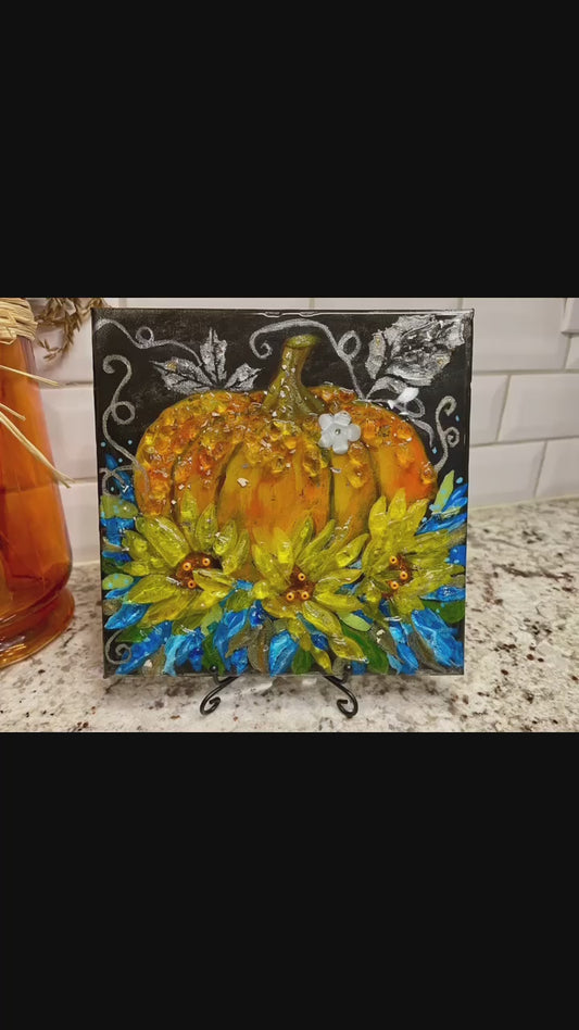 Harvest Time Pumpkin Glass and Resin Art