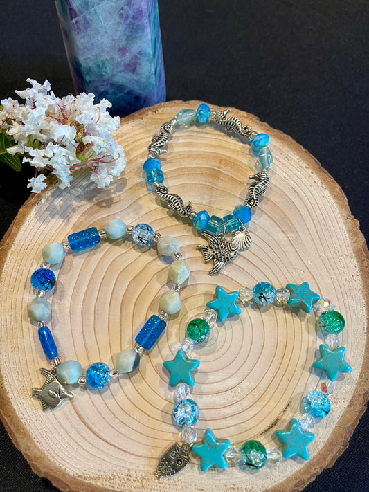 Semi-precious Stone Blue and Turquoise stretch Bracelets