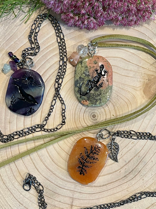 Semi-Precious Stone Cave Painting Pendants