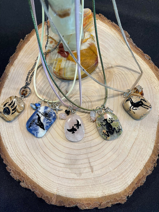 Semi-Precious Stone Cave Painting Pendants