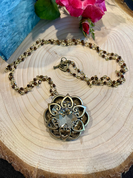 Bronze Heart Flower Locket Necklace
