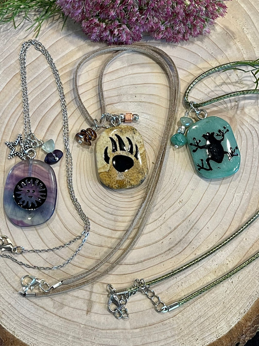 Semi-Precious Stone Cave Painting Pendants