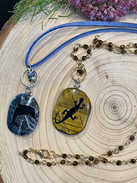 Semi-Precious Stone Cave Painting Pendants